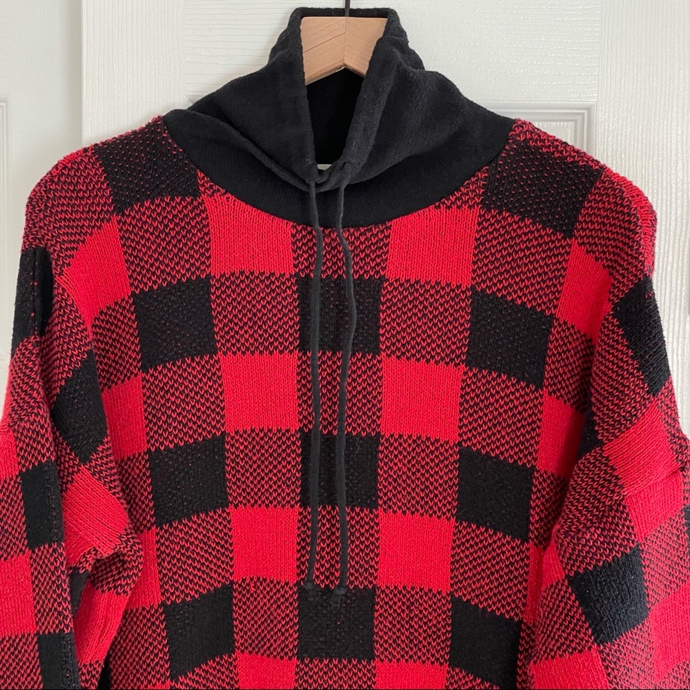 Buffalo Check Red and Black Cotton Country Slouchy Christmas Sweater Size L
